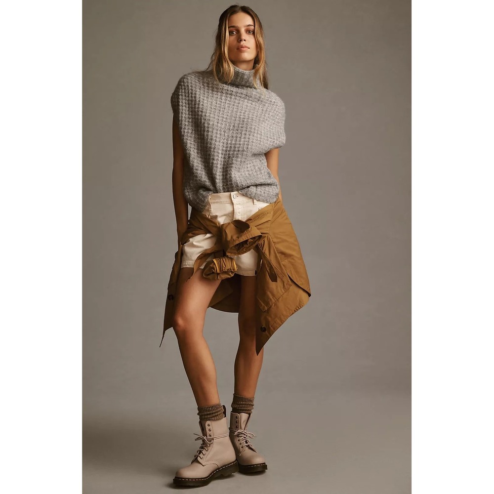 Anthropologie John + Jenn NWT Grey Waffle Knit Sleeveless Turtleneck Sweater S - Picture 13 of 13